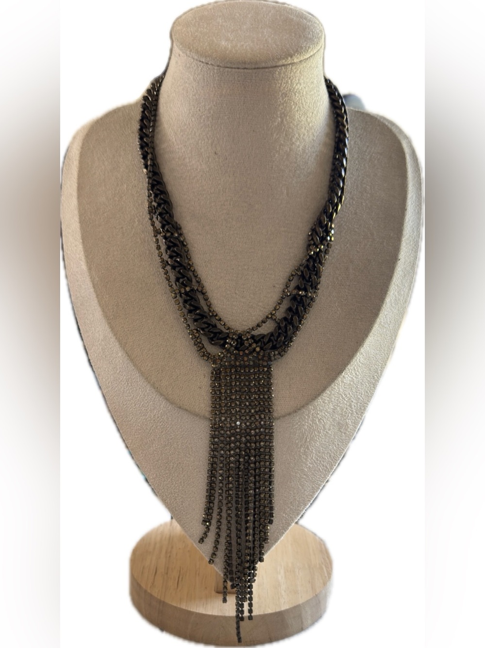 12” WONDERWEST RUST COP Layered Chain Necklace with Crystal Tassel Pendant